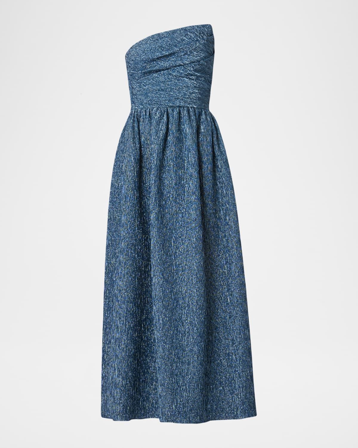 Sanders Strapless Pleated Jacquard Midi Dress