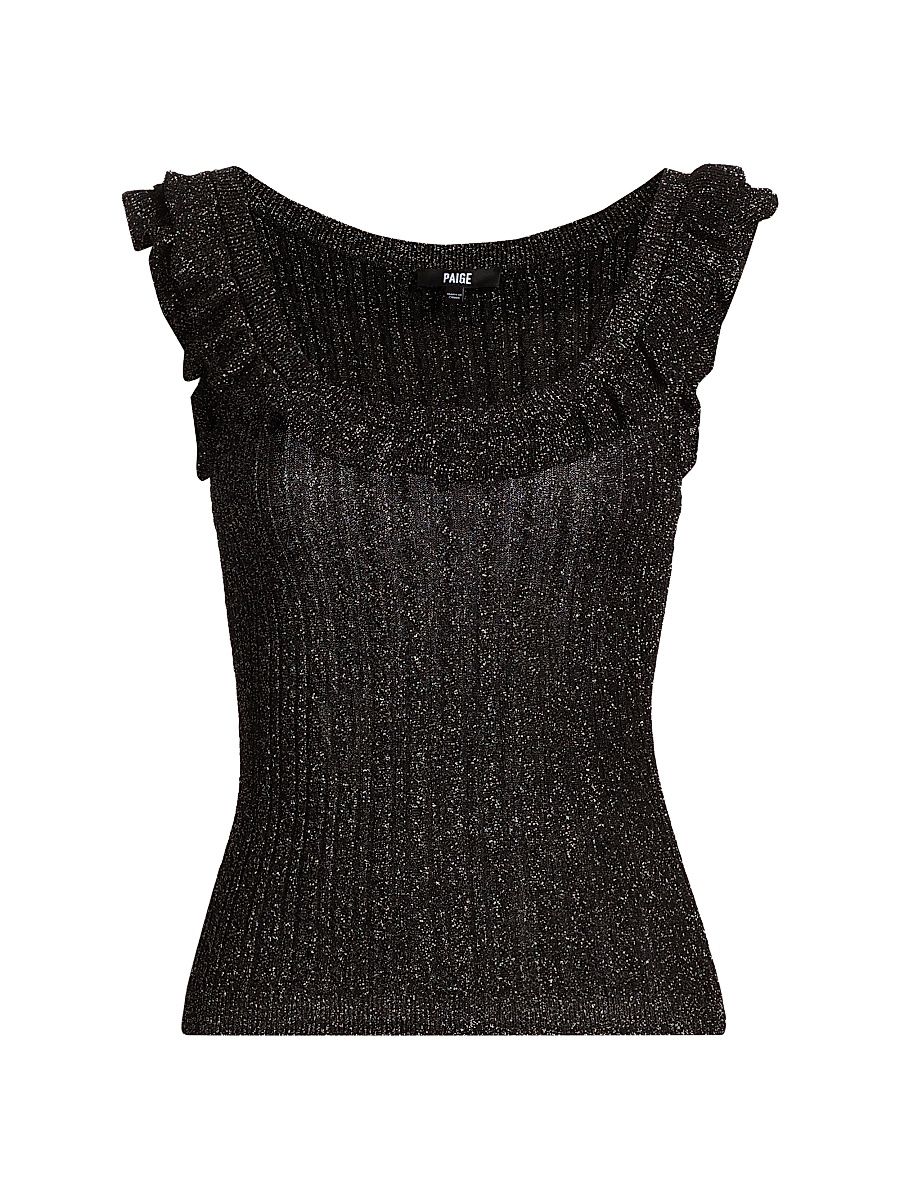 Women's Clareen Metallic Rib-Knit Sweater Tank - Black - Size Large