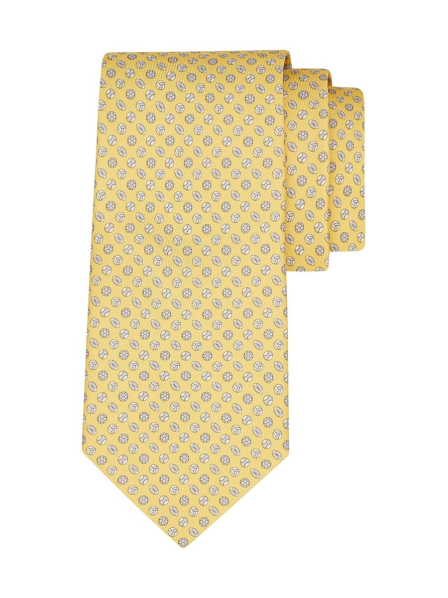 Men's Basket Printed Silk Tie - Yellow