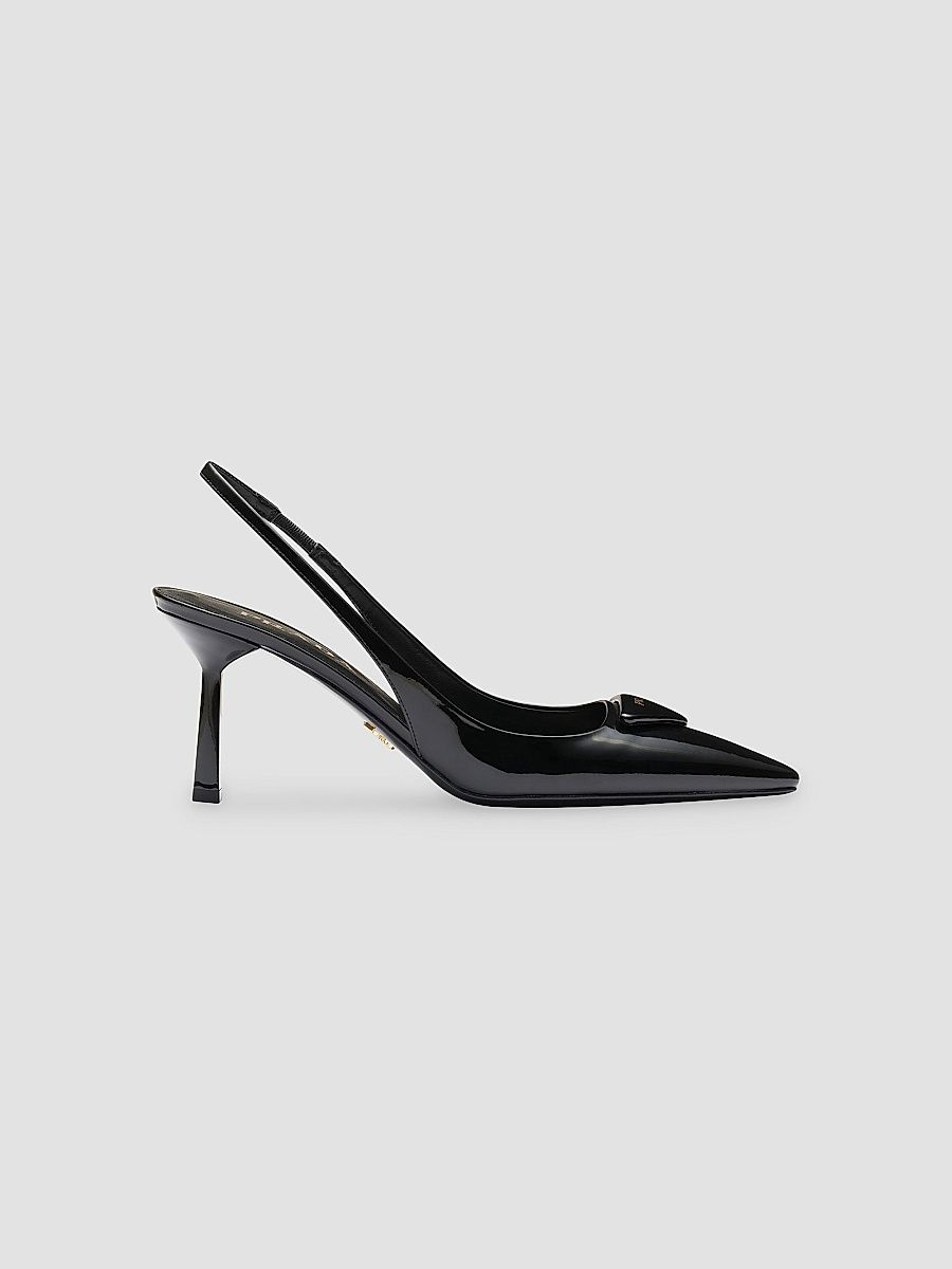 Women's Patent Leather Slingback Pumps - Black - Size 6