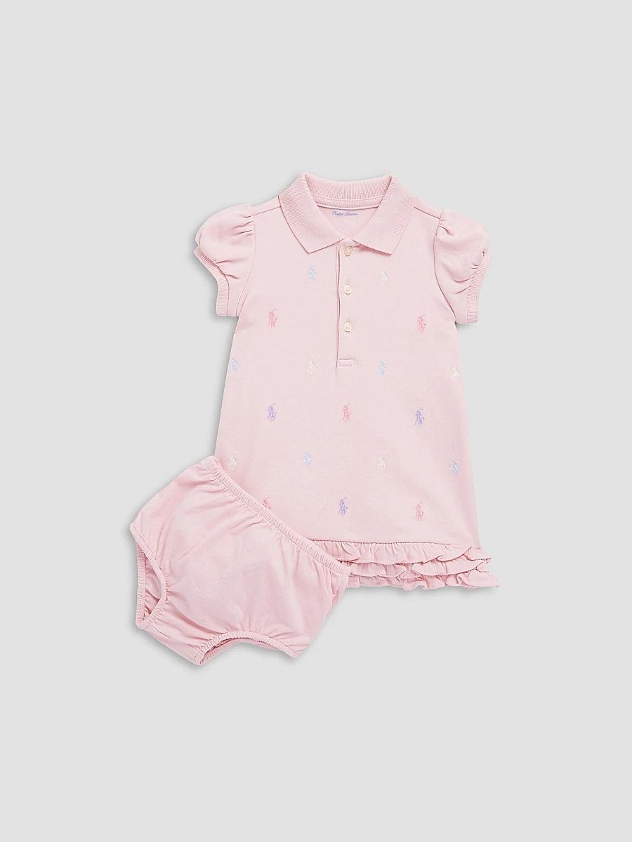 Polo Ralph Lauren Girl's Baby Girl's Ruffled Polo Dress & Bloomers Set - Pink - Size 6 Months