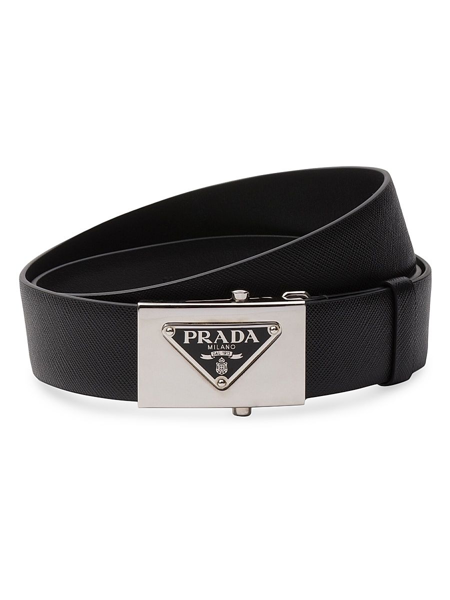 Men's Saffiano Leather Belt - Black - Size 44