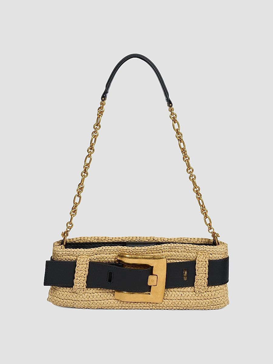 Balmain Women's Anthem Straw Mini Clutch - Naturel Noir