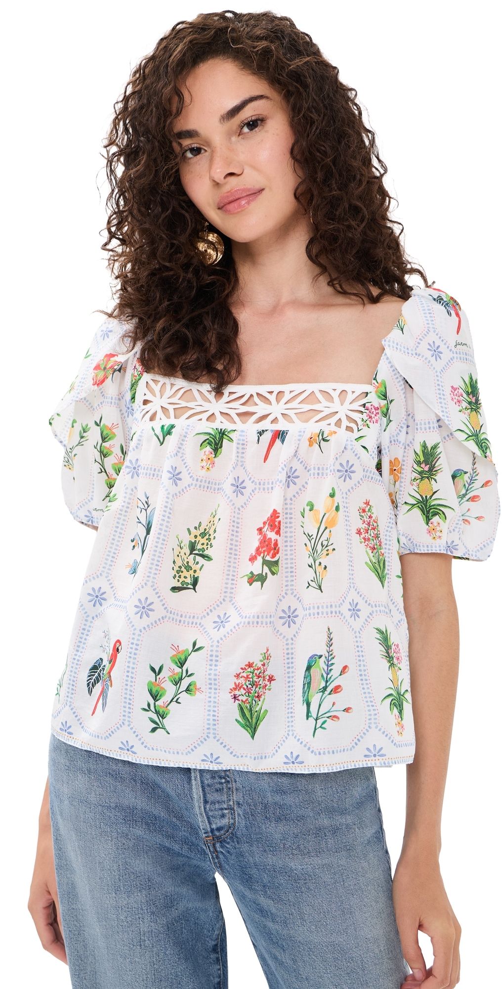 FARM Rio Tropical Porcelain Blouse TROPICAL PORCELAIN OFF-WHITE XL