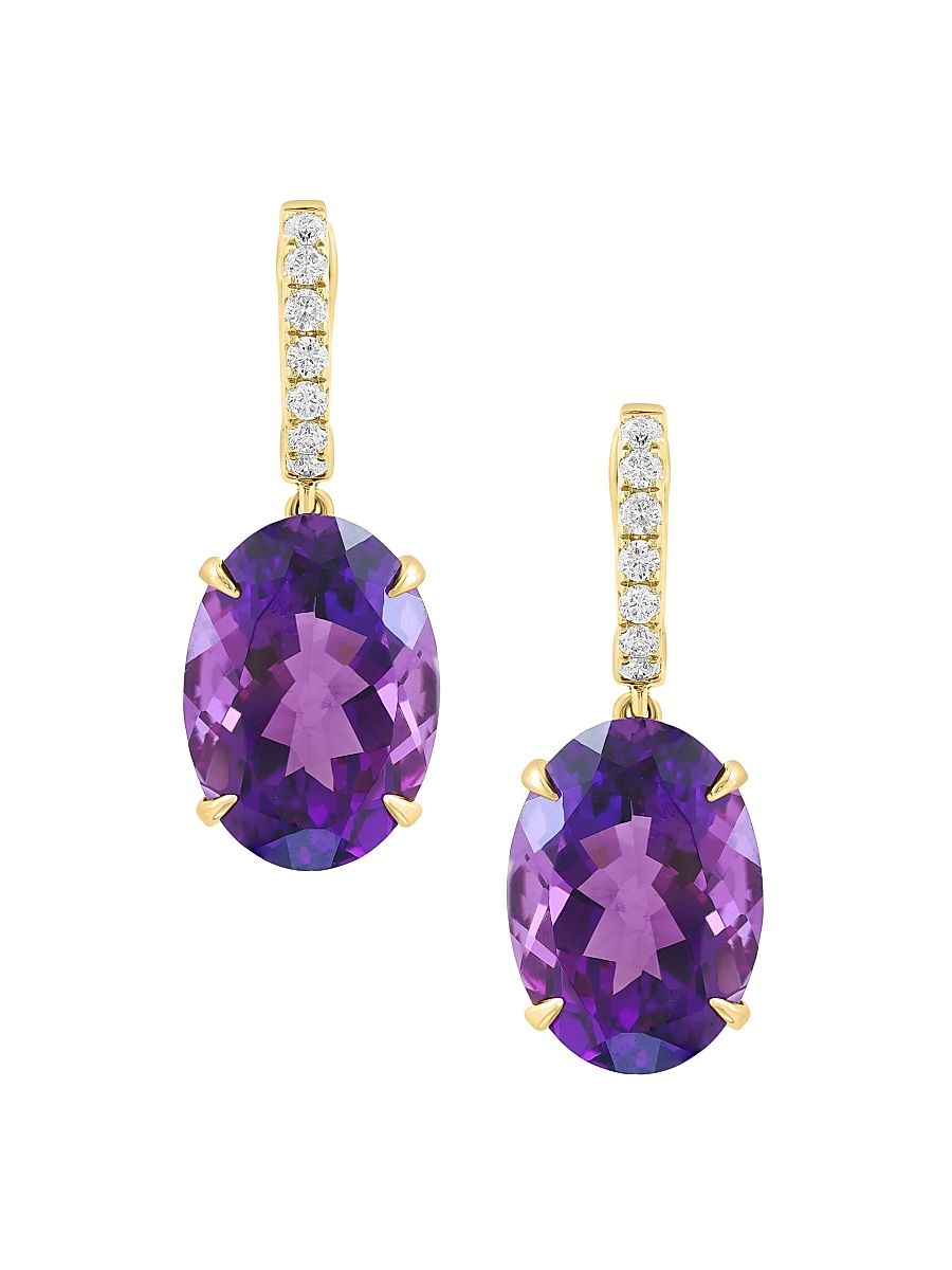 Women's 14K Yellow Gold, Amethyst & 0.24 TCW Diamond Drop Earrings - Yellow Gold
