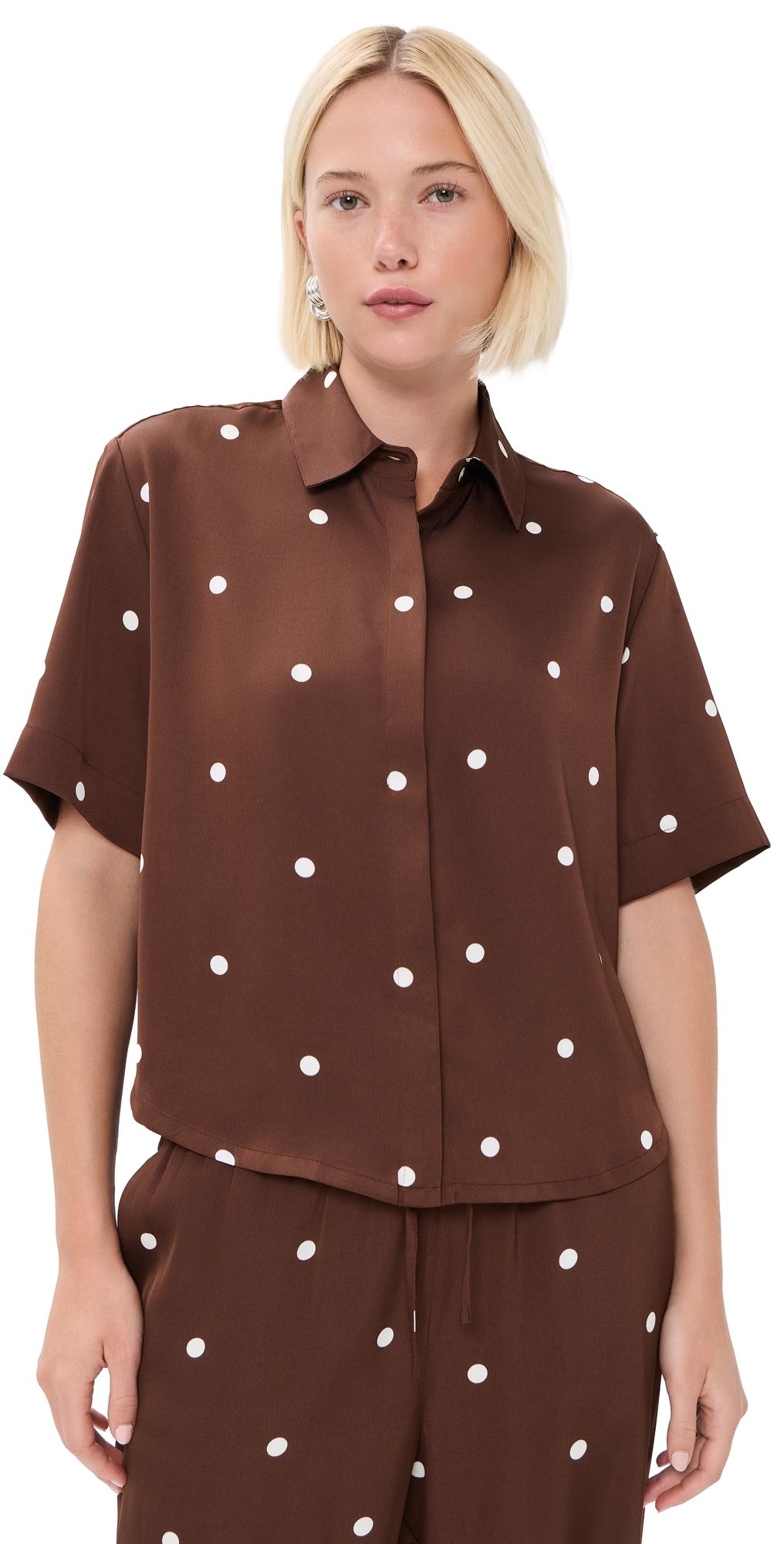 Z Supply Mari Button Up Dot Top Chocolate Cherry L