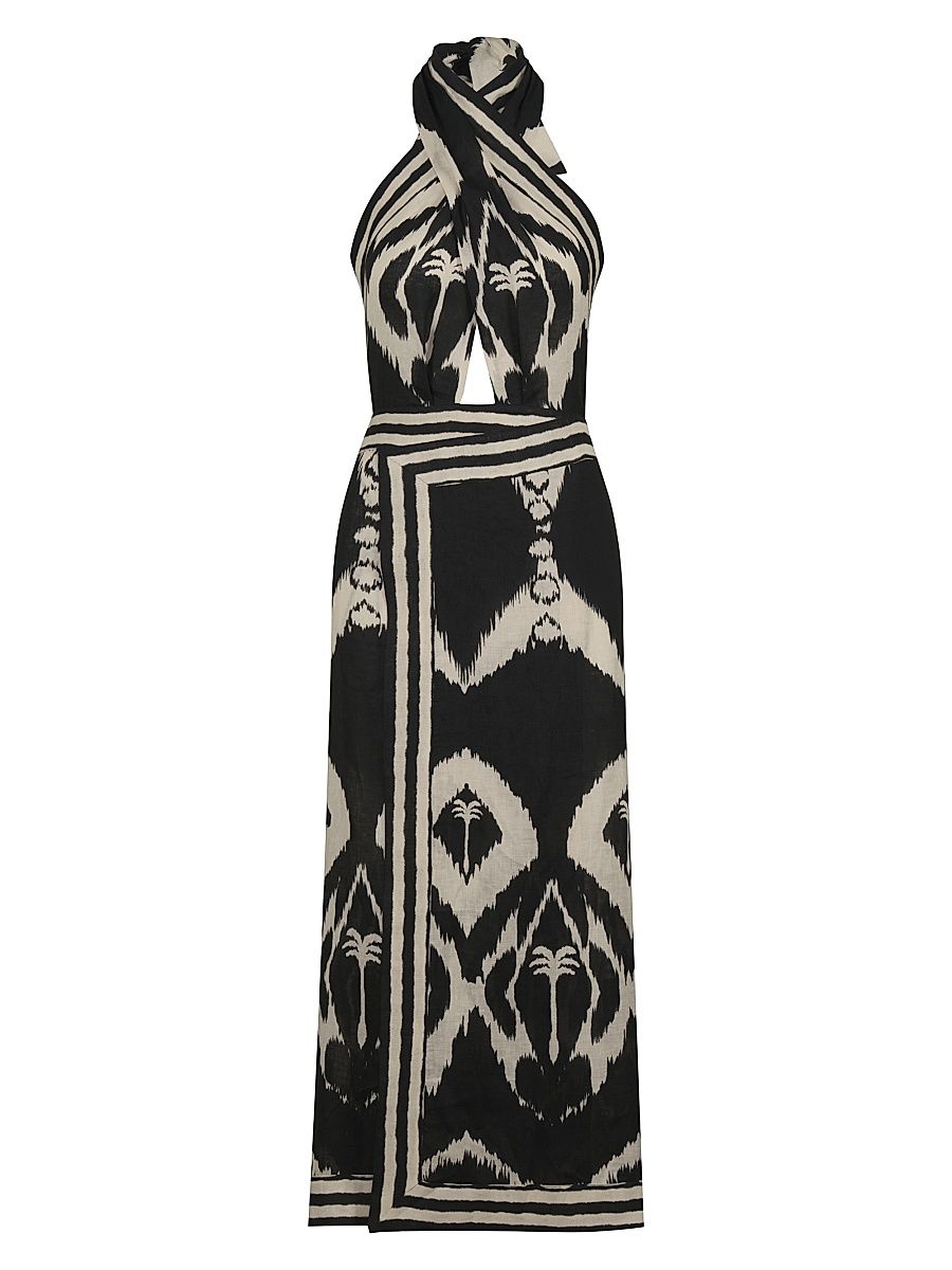 Women's Playa Grande Buen Viento Linen Ankle Dress - Black Ecru - Size 2
