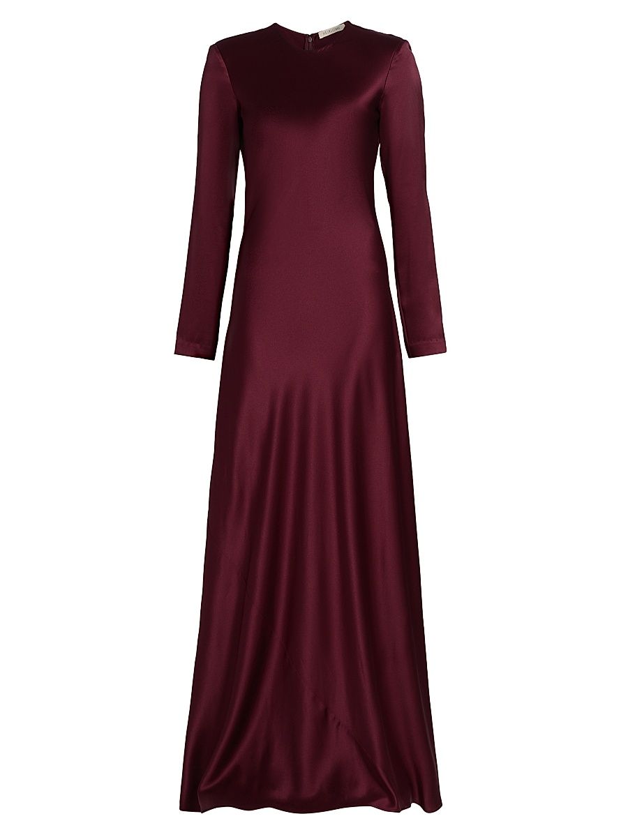 Women's Ruth Silk Bias-Cut Long-Sleeve Gown - Burgundy - Size Medium