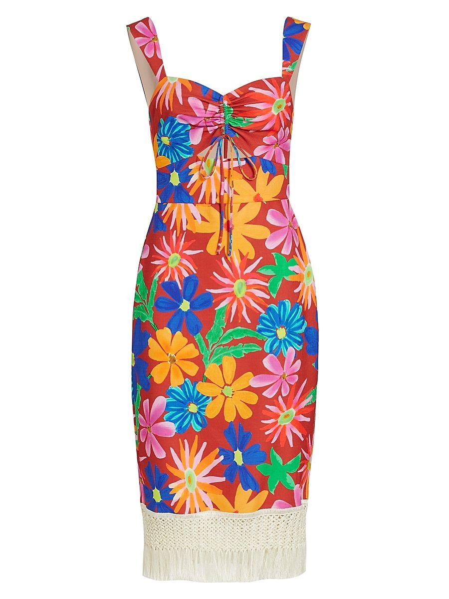 Women's Aster Fringe Trim Midi-Dress - Red - Size 4