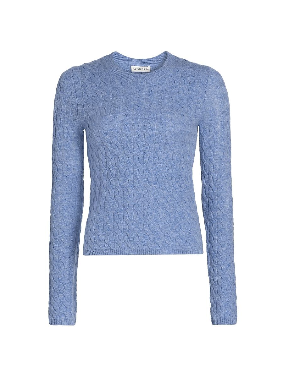 Women's Milla Cashmere Cable-Knit Crewneck Sweater - Light Blue - Size XL