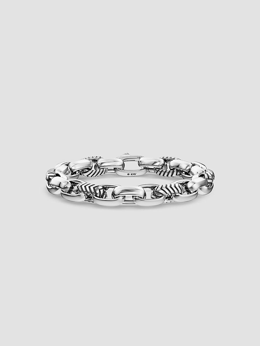 Men's Chevron Oval Link Bracelet in Sterling Silver, 10MM - Silver - Size Large