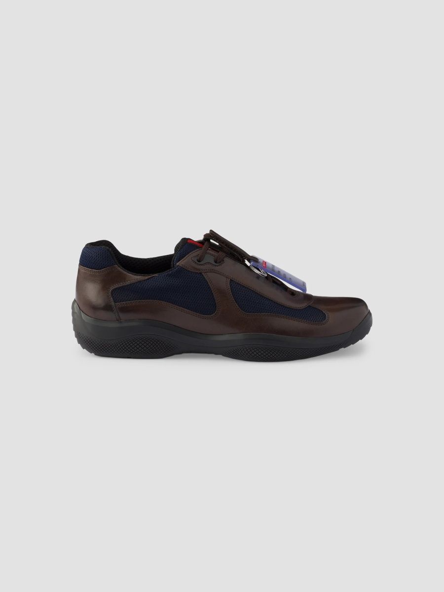 Prada Men's America's Cup Original Sneakers in Brushed Leather - Brown - Size 6