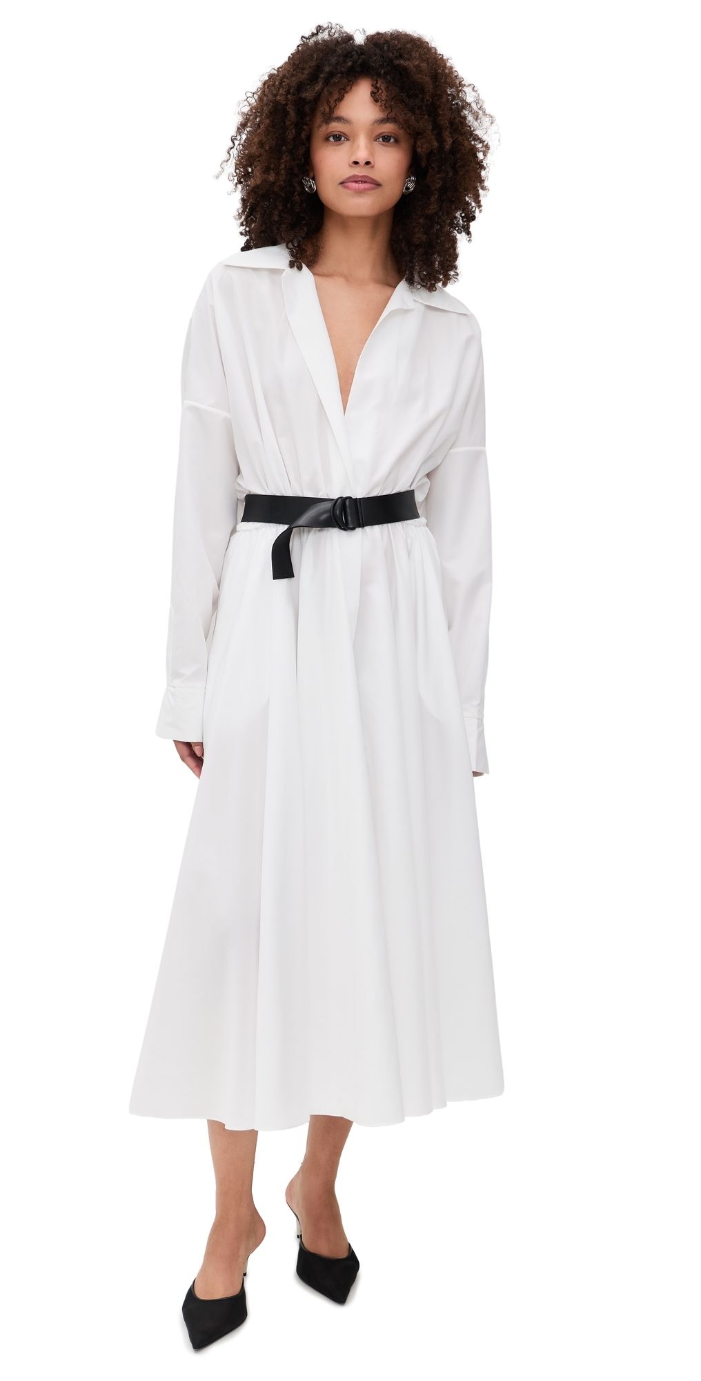 Norma Kamali Super Oversized Boyfriend Neck Flared Shirt Dress Snow White XL