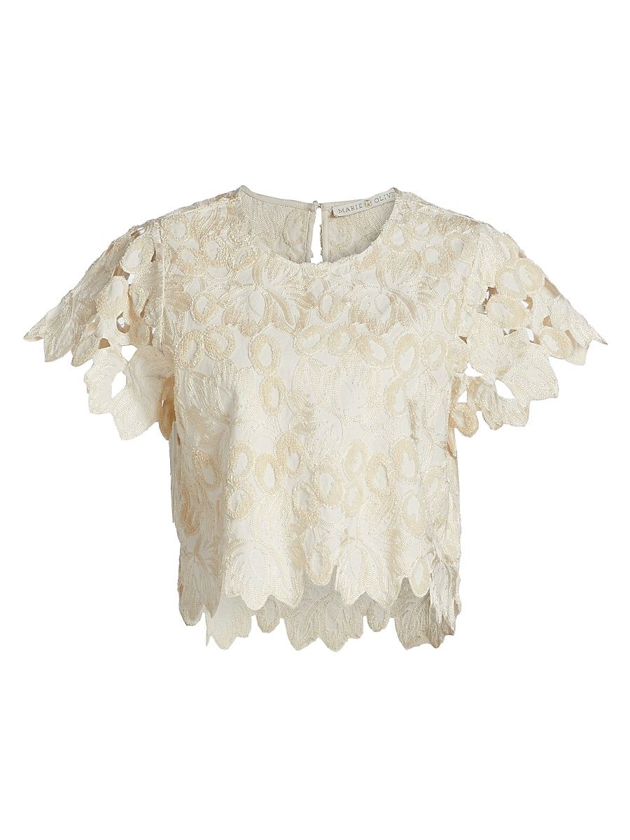 Women's Pelumi Embroidered Cotton Crop Top - Crystal - Size Large