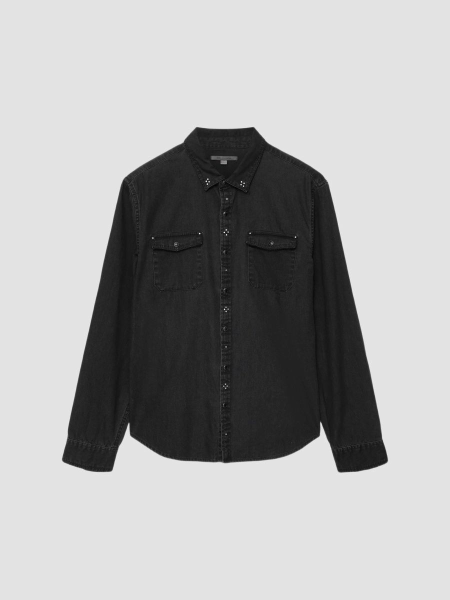 John Varvatos Men's Marshall Studded Western Shirt - Black - Size XXL