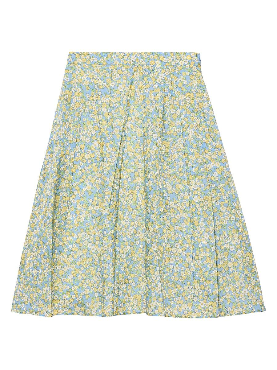 Women's Full Floral Print Nylon Skirt - Yellow - Size 2