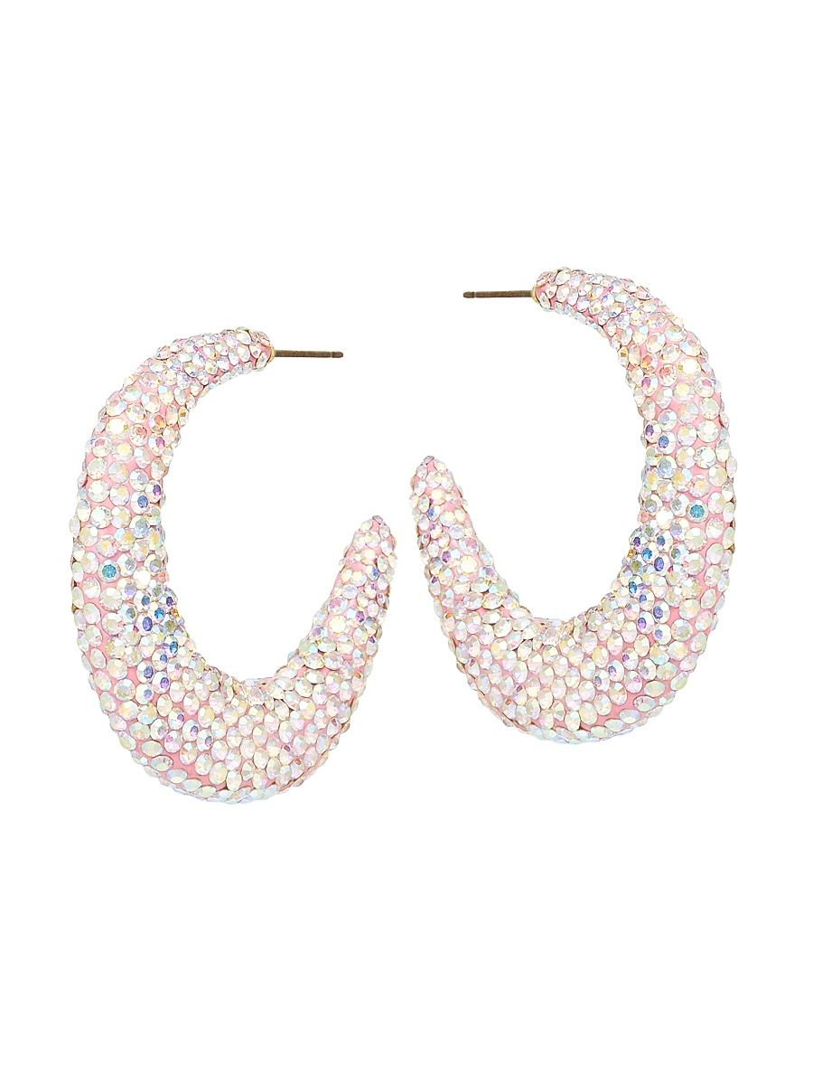 Women's Archer Goldtone & Crystal Hoop Earrings - Holographic Crystal