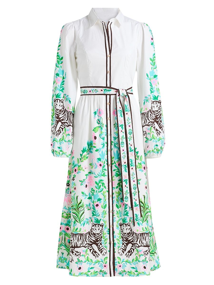 Women's Luanne Stretch Midi Shirtdress - Resort White Royal - Size 16