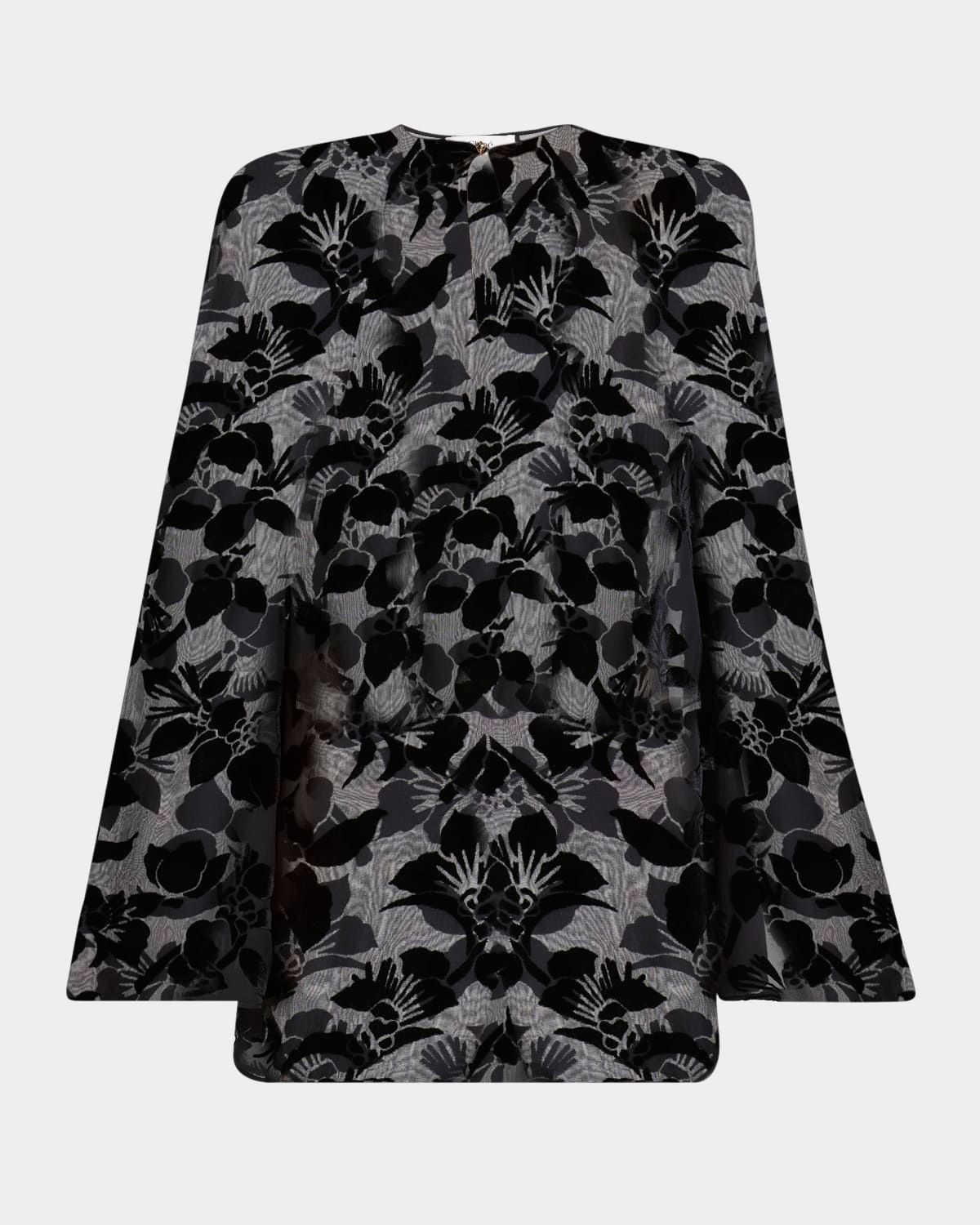 Floral Dévoré Velvet Puff-Sleeve Mini Dress
