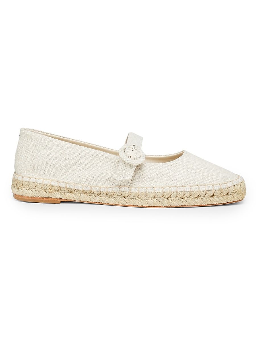 Women's Espadrille Mary Jane Denim Ballet Flats - Natural Linen - Size 12