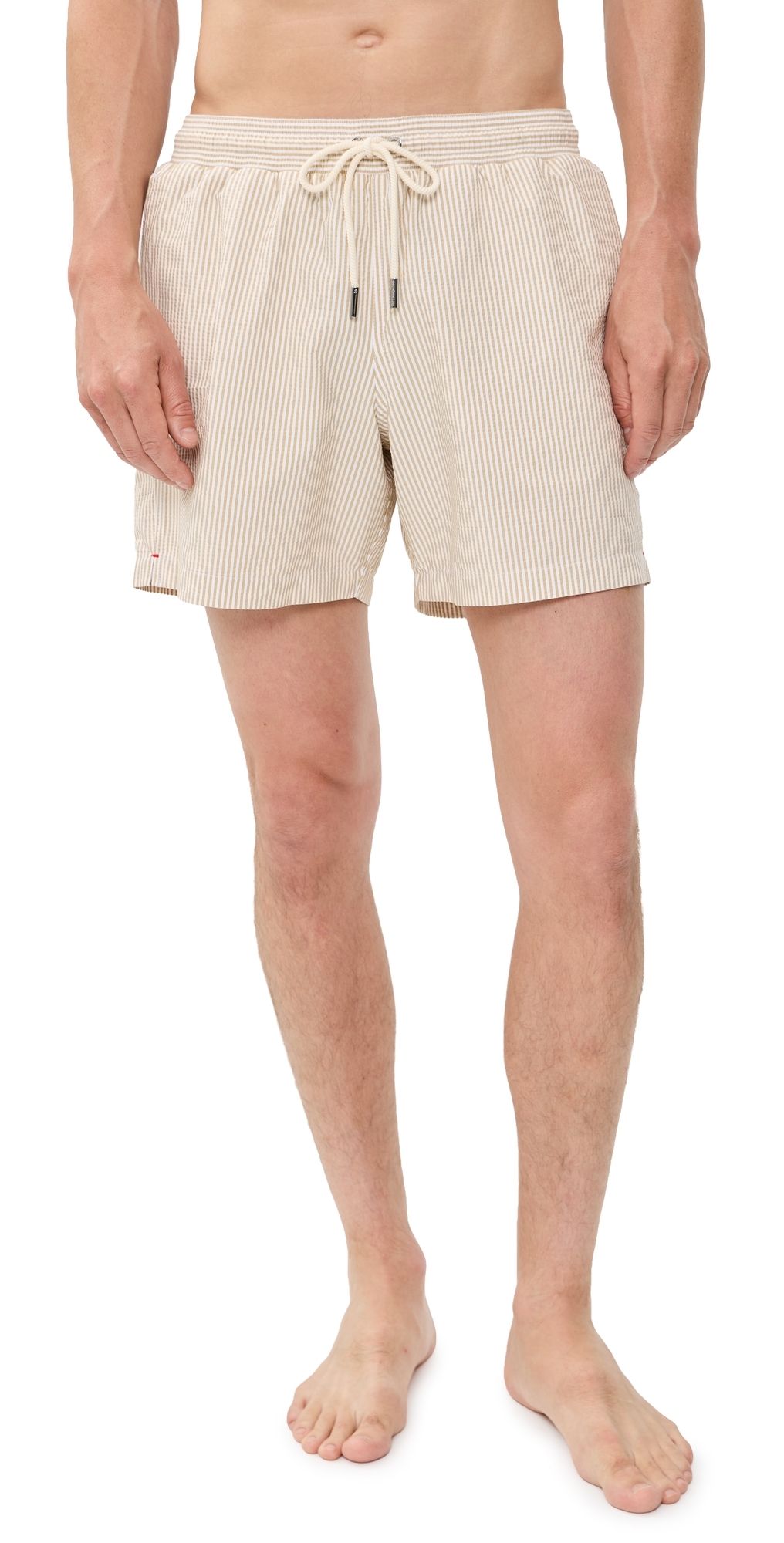 Orlebar Brown Boxer III Seersucker Stripe Swim Trunks Walnut 33