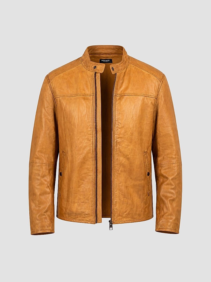 Men's Washed Leather Jacket - Brown - Size XXXXL