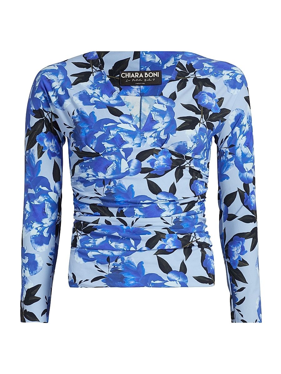 Women's Mensh Floral Jersey Top - Cher Small Light Blue - Size 4