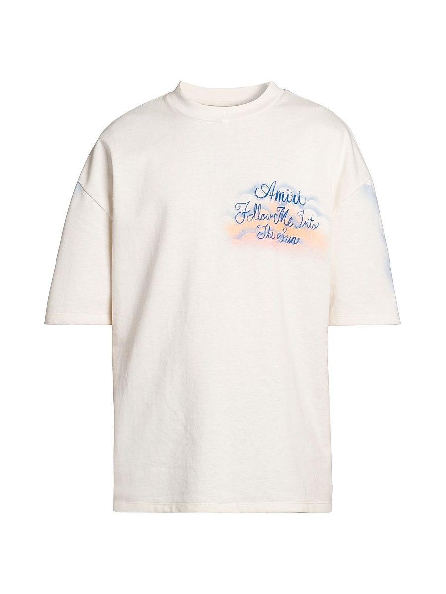 Men's Follow Me Cotton Oversized Crewneck T-Shirt - Ivory - Size Small