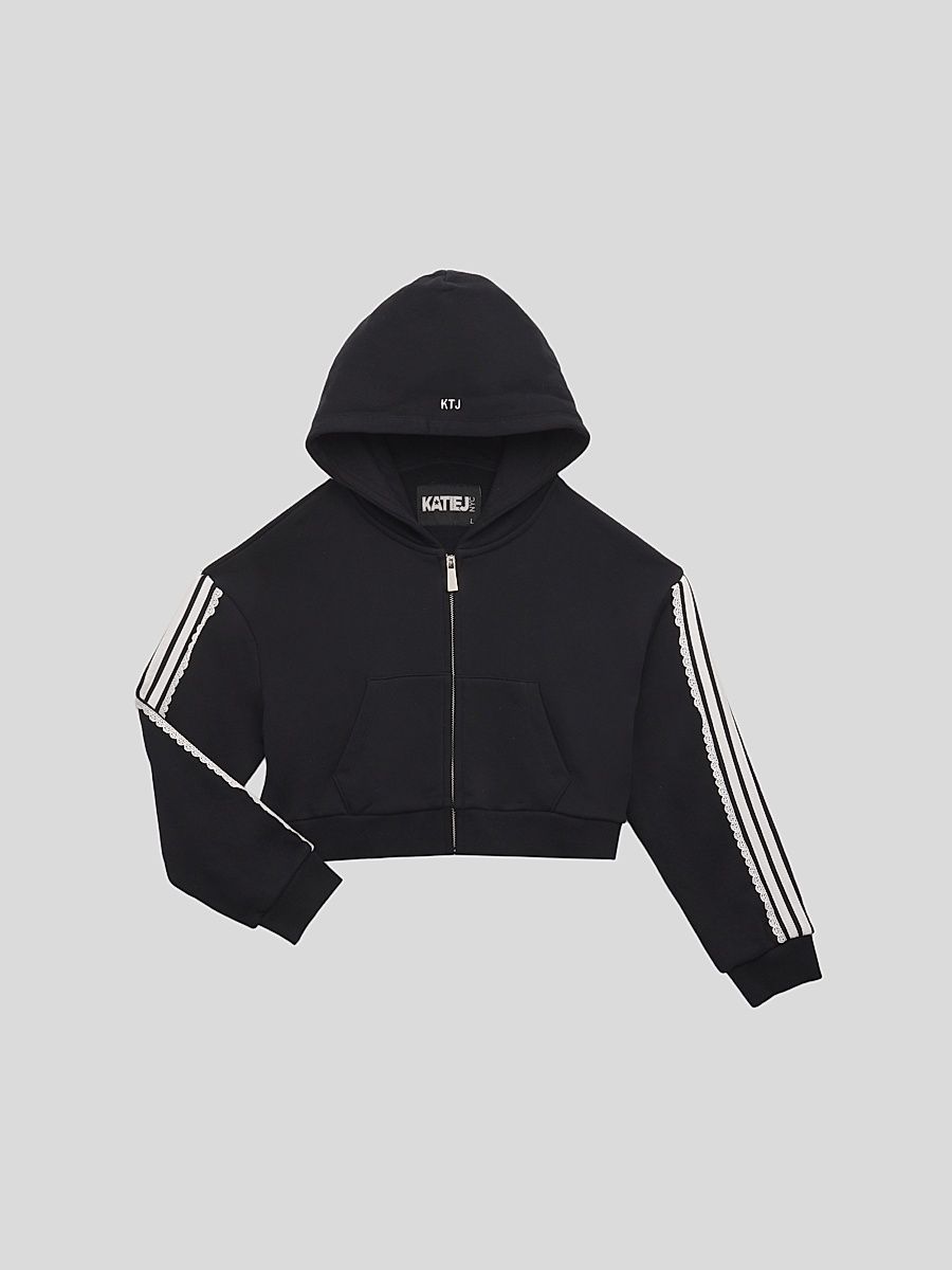 Girl's Tommy Crop Track Hoodie - Black - Size 14