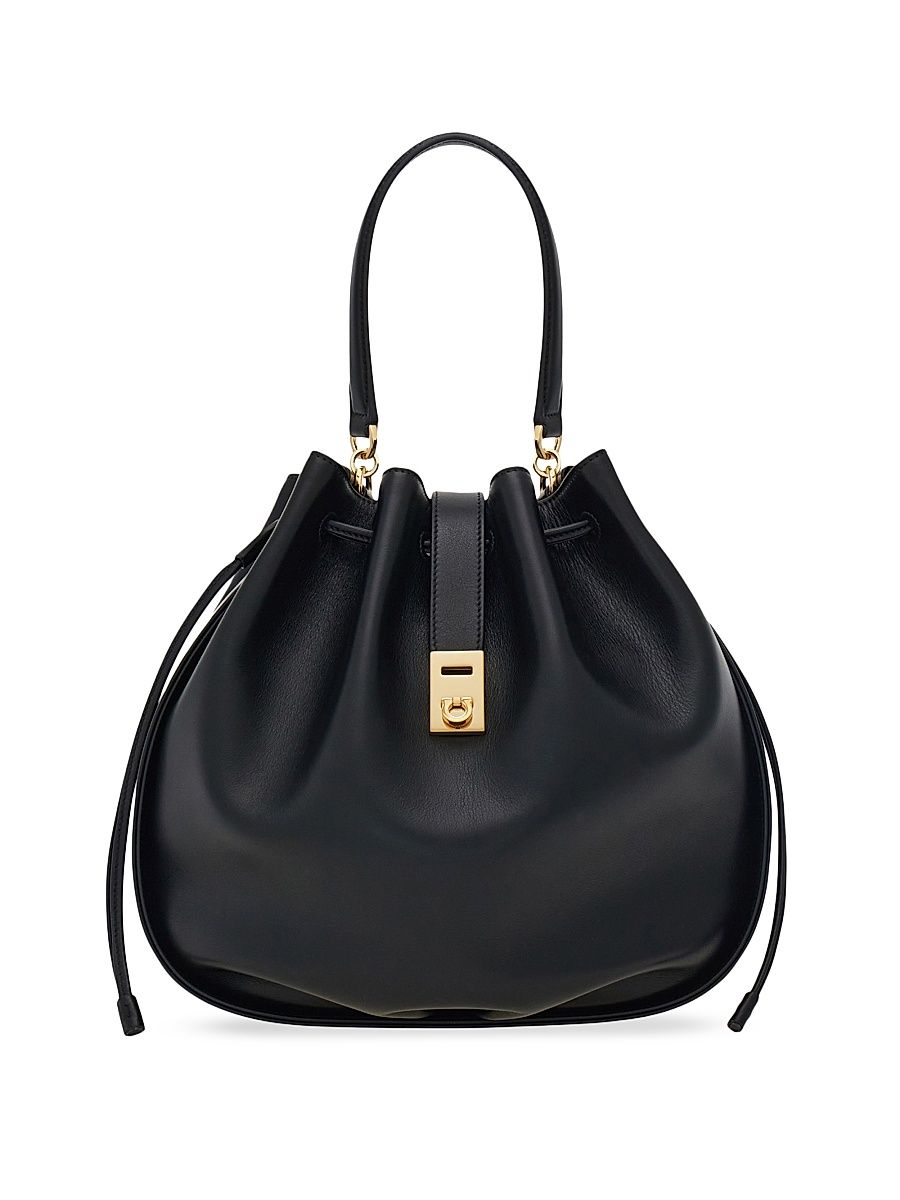 Women's Hug Leather Drawstring Bag - Nero