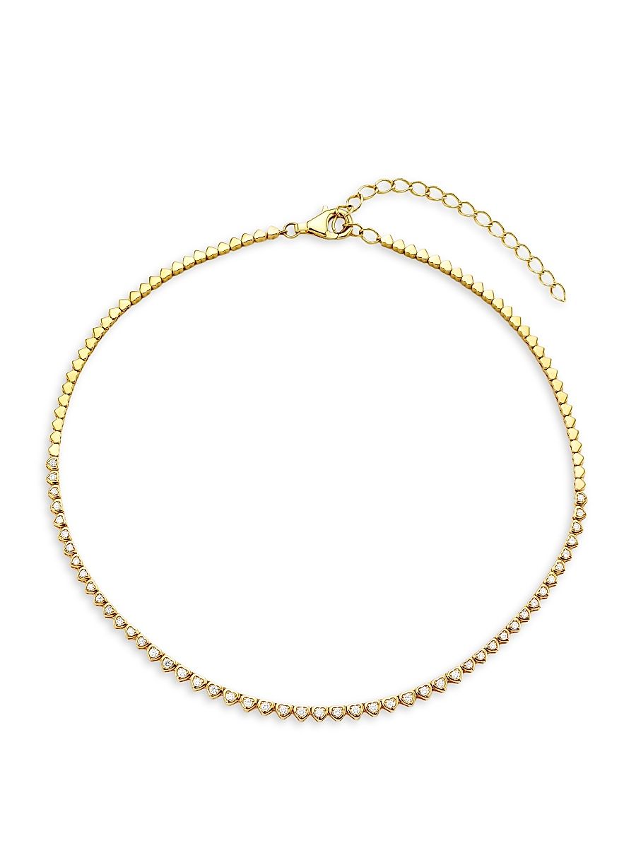Women's 14K Yellow Gold & 0.895 YCW Diamond Heart Tennis Necklace - Yellow Gold