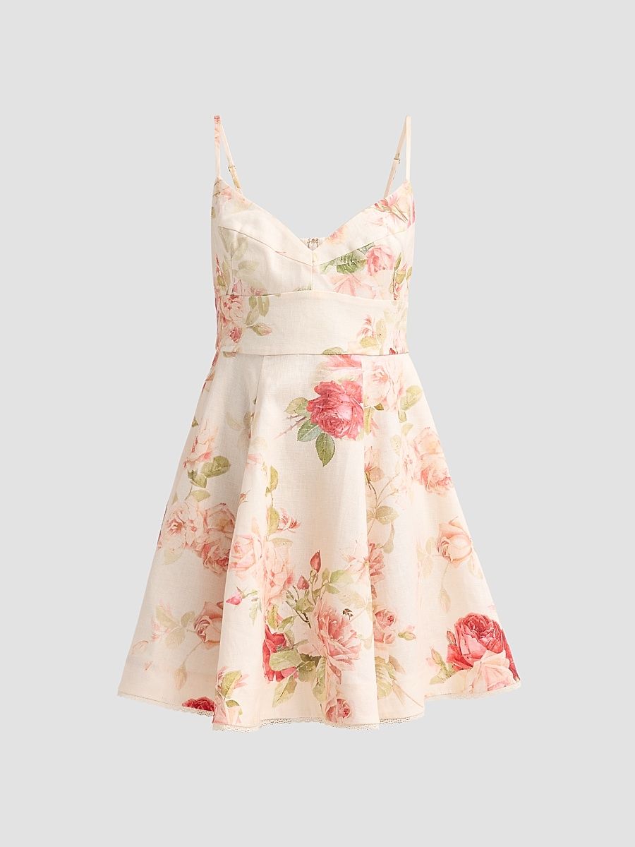 Women's Roselight Picnic Floral Mini Dress - Cream Rose Floral - Size 10