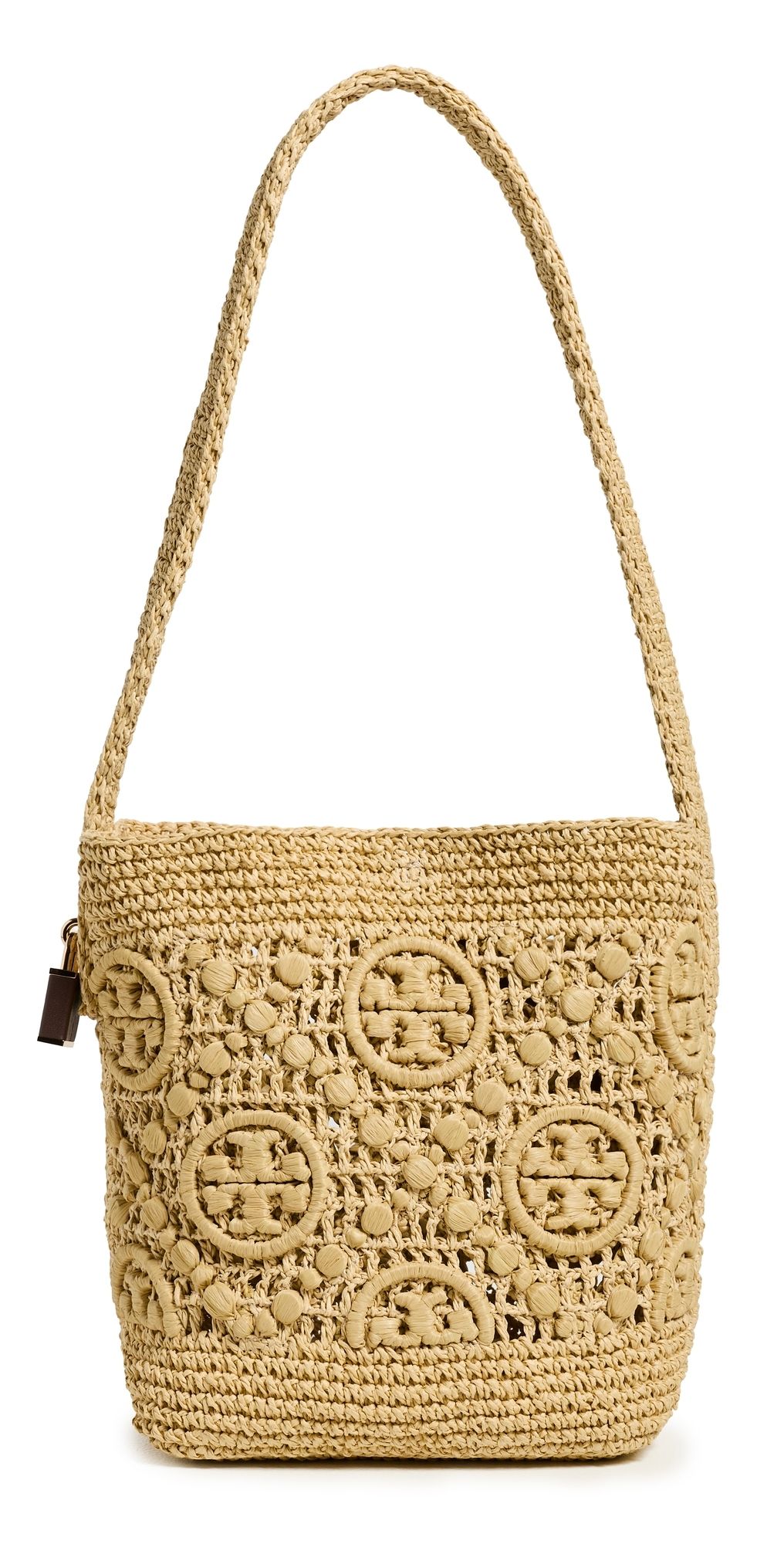 Tory Burch Lock T Monogram Crochet Bucket Bag Natural One Size