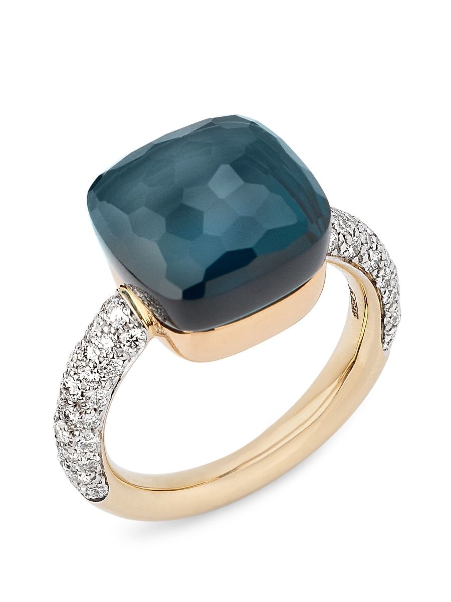 Women's Nudo Two-Tone 18K Gold, London Blue Topaz & 0.70 TCW Diamond Ring - Rose White Gold - Size 7