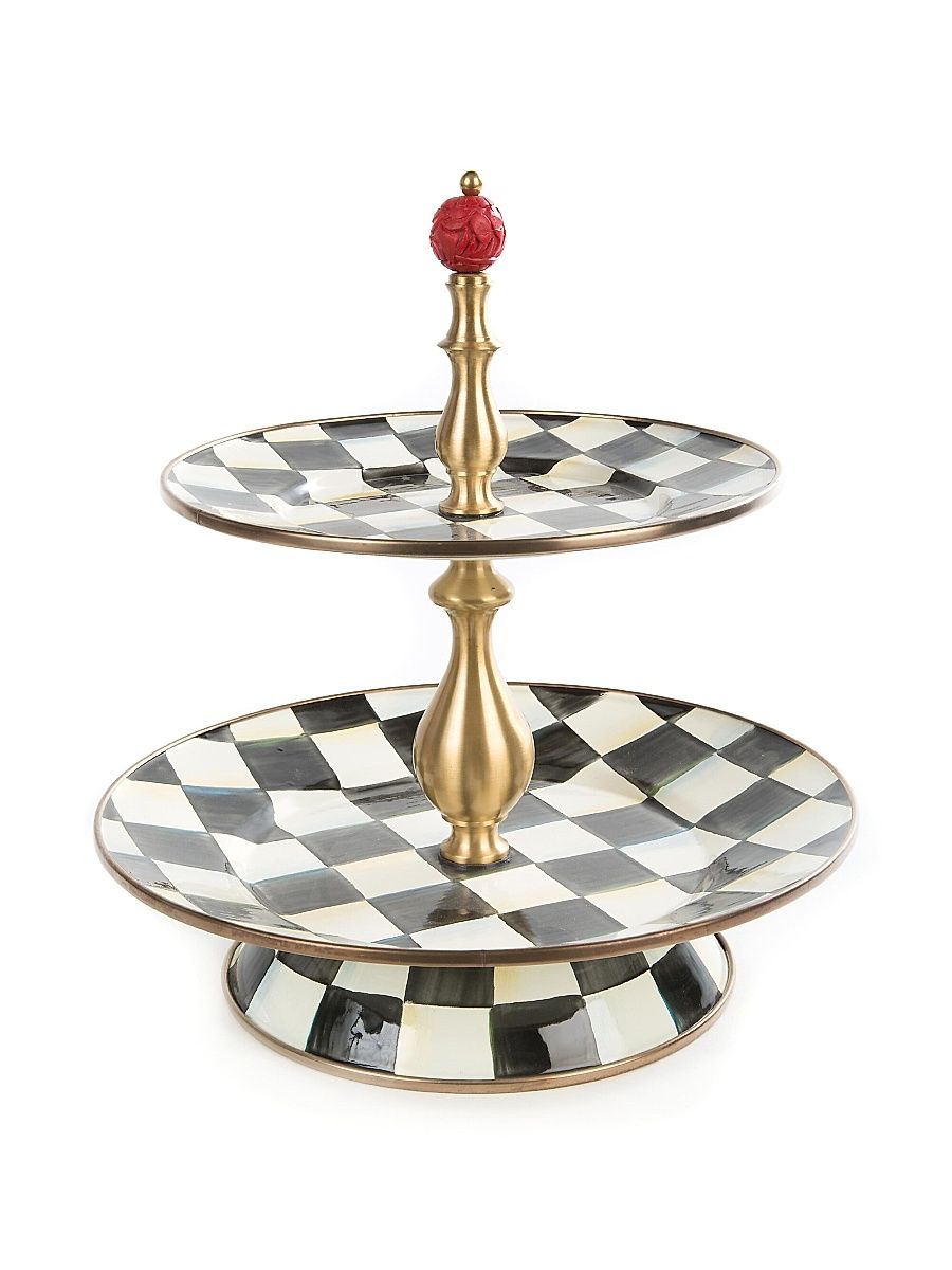 Courtly Check Stainless Steel & Enamel 2-Tier Sweet Stand