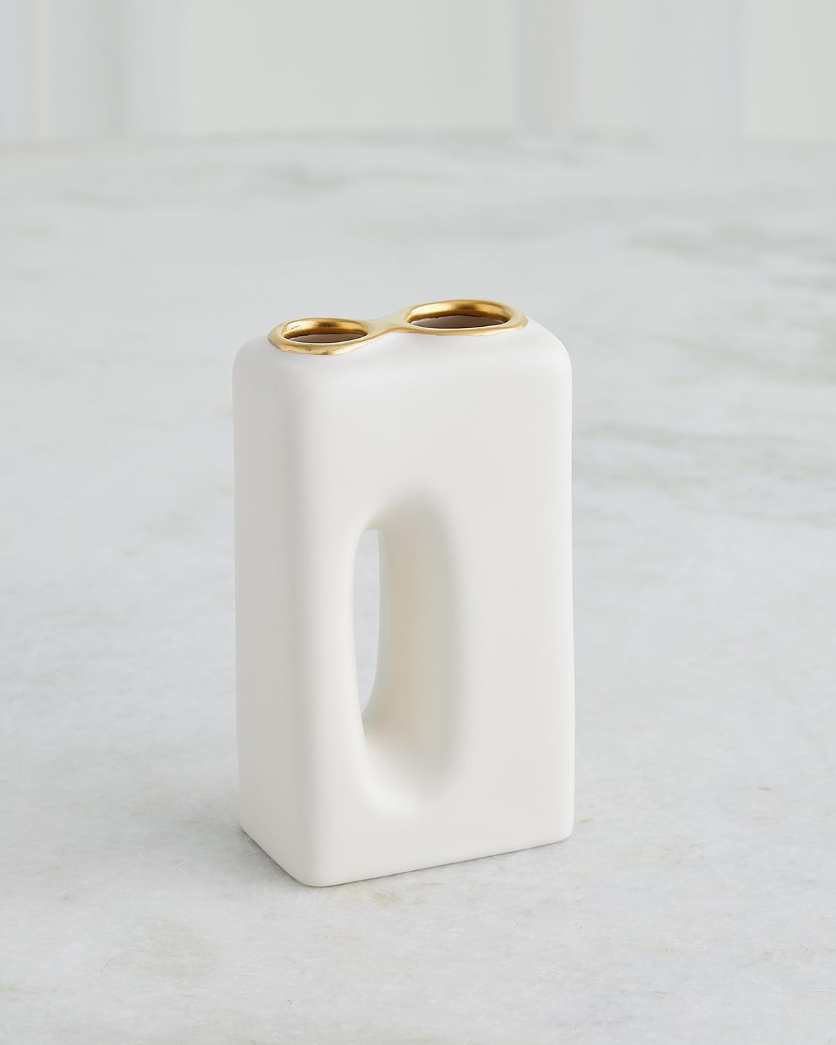 Oh Yes Matte White/Gold Rim Vase, 6"