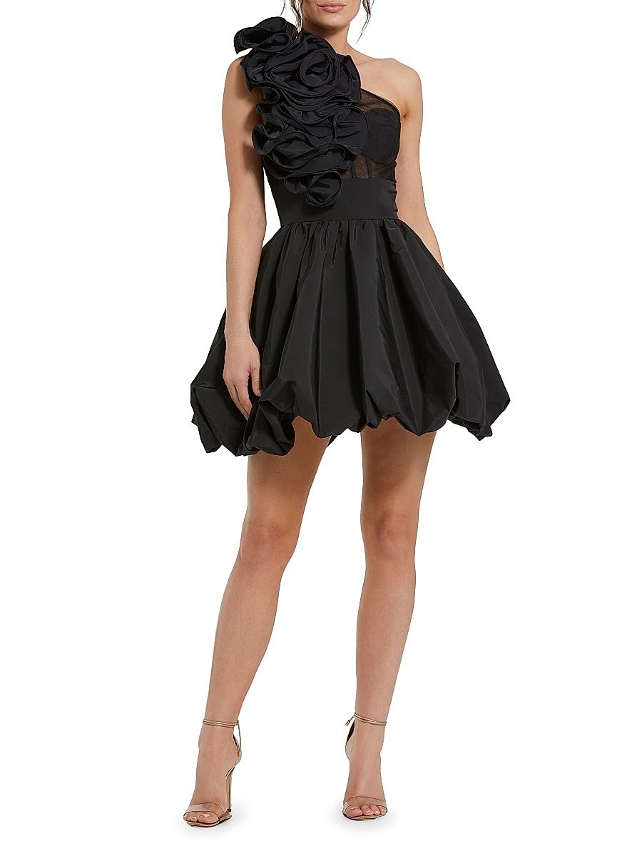 Women's Taffeta Ruffled Bubble-Hem Minidress - Black - Size 8