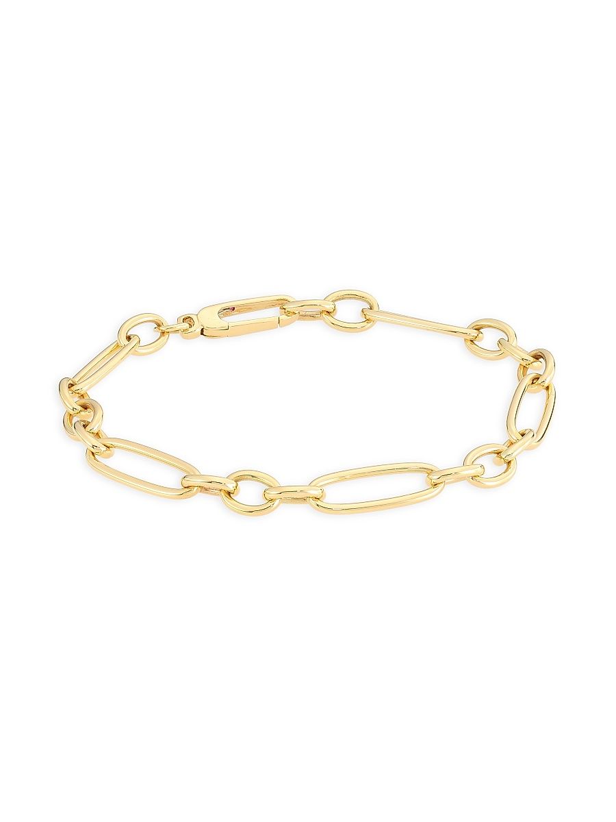 Women's 18K Yellow Gold Mixed Paper Clip Chain Bracelet - Yellow Gold - Size 7
