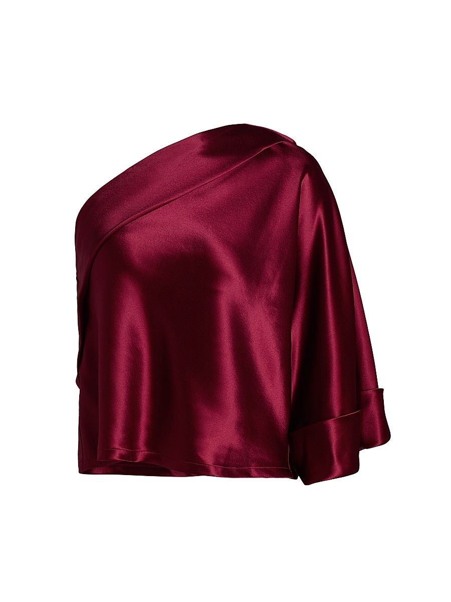 Women's Manon Satin One-Shoulder Blouse - Bordeaux - Size Large
