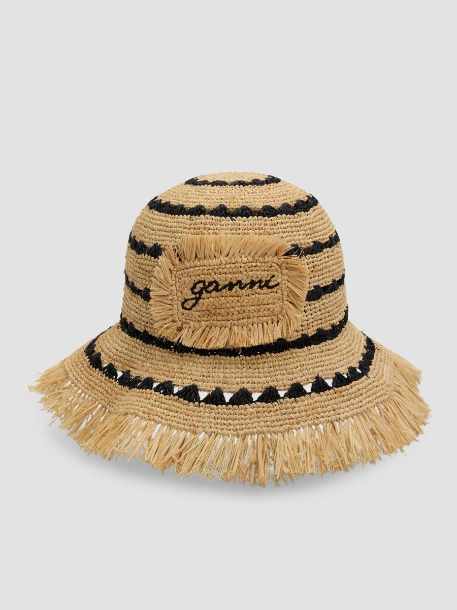 Ganni Women's Striped Raffia Bucket Hat - Multicolor