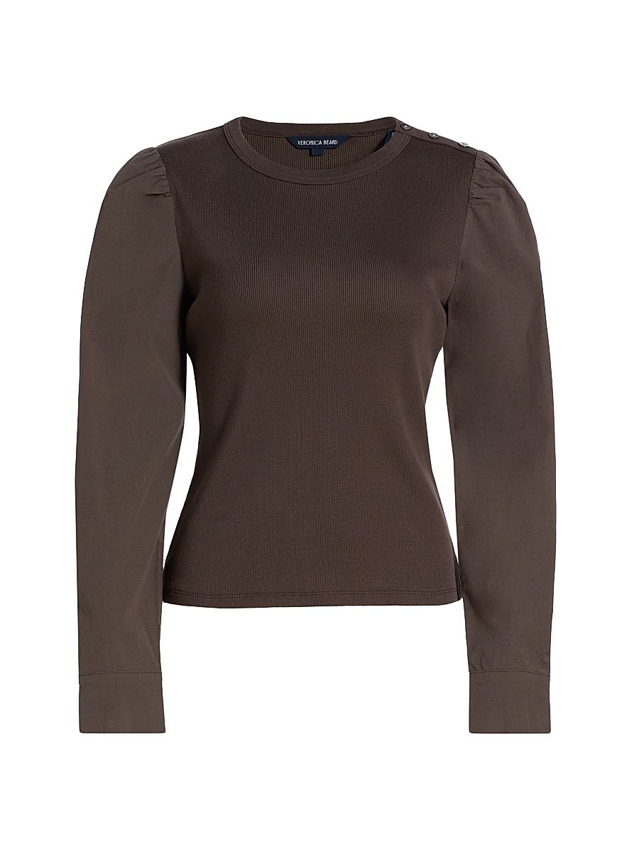 Women's Fersia Mixed-Media Long-Sleeve Top - Dark Umber - Size Small