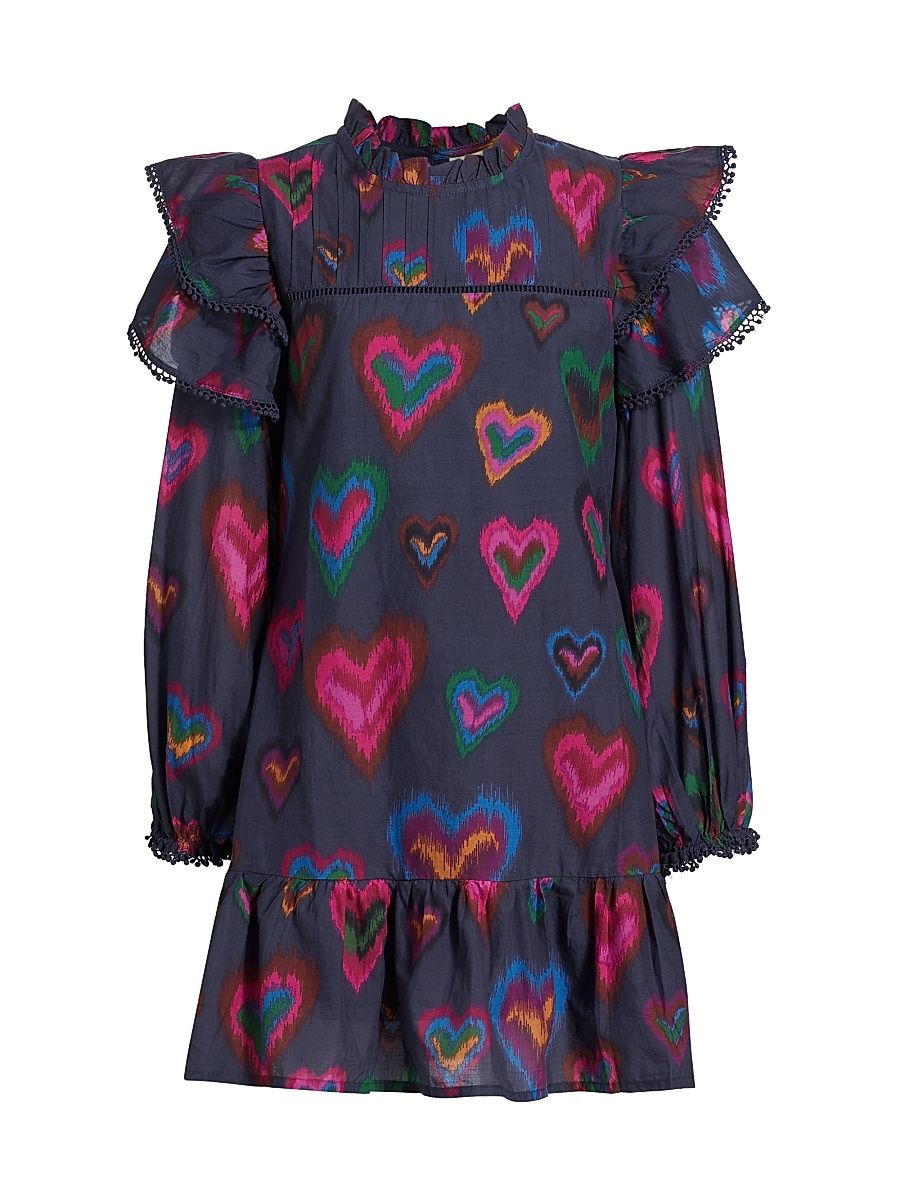 Women's Dyed Hearts Ruffled Minidress - Navy Blue - Size XL