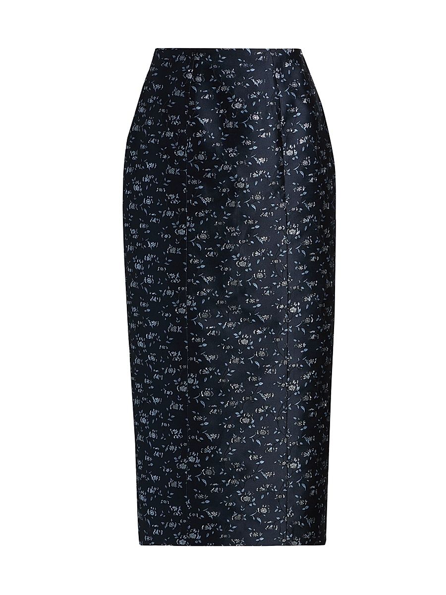 Women's Tammy Floral Brocade Midi-Skirt - Navy Blue - Size 10