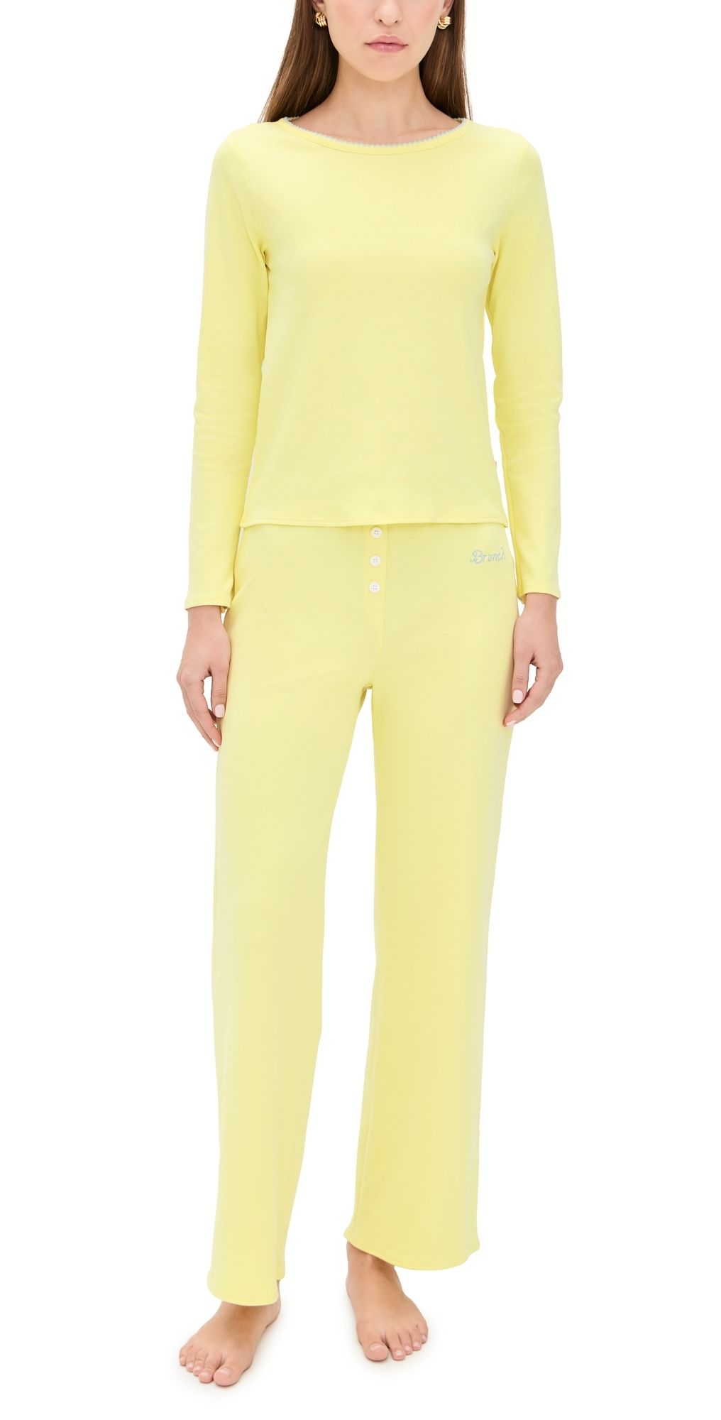Morgan Lane Brunch Cozy Pajama Set Sunshine Yellow M