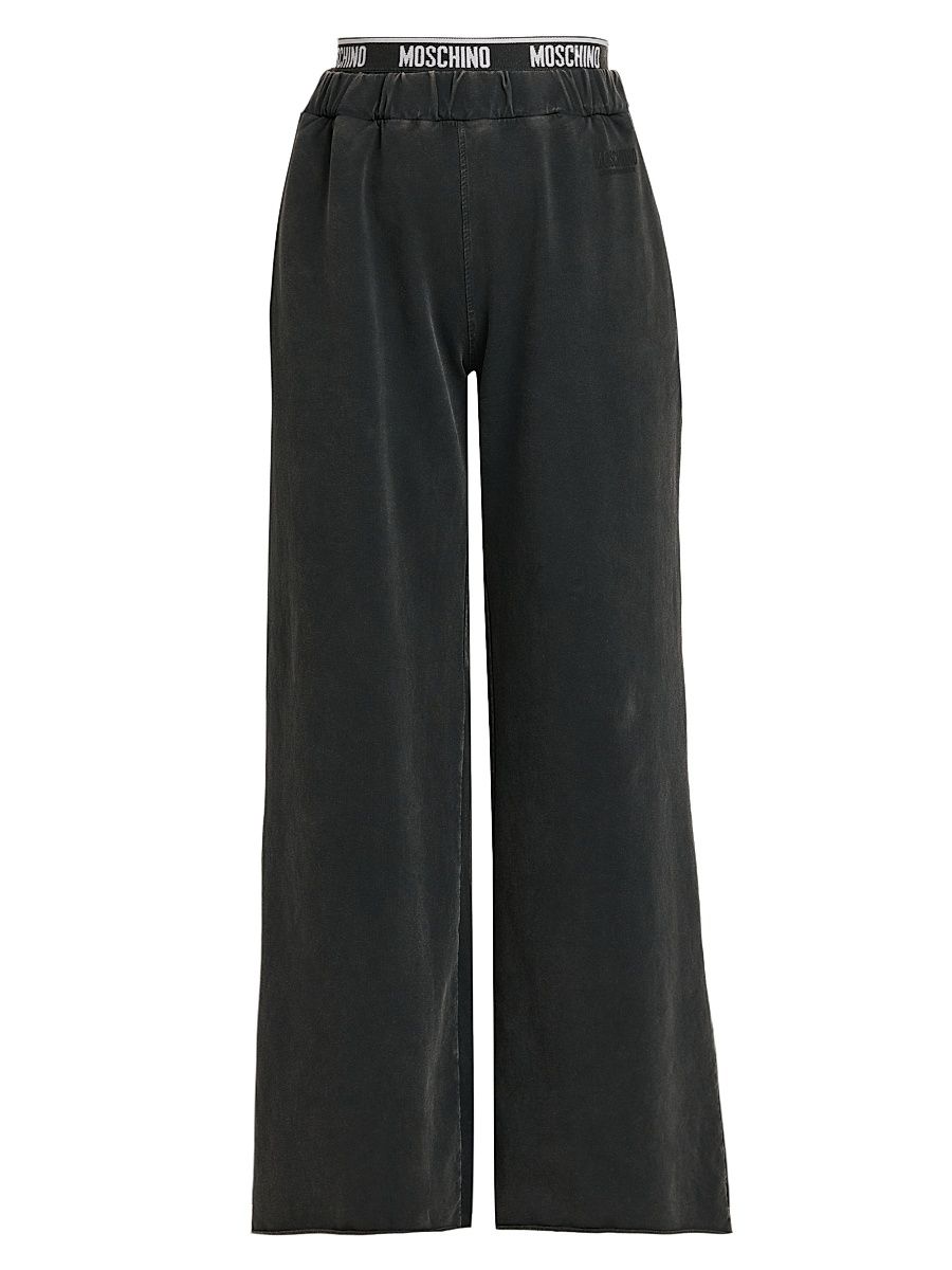 Women's Stretch-Cotton Fleece Wide-Leg Pants - Black - Size Small