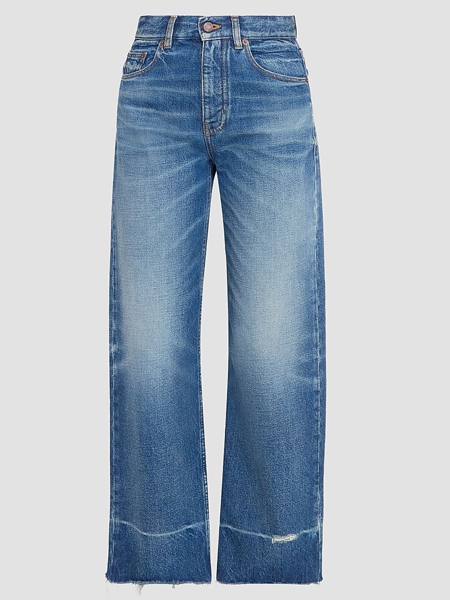 Women's Cotton Wide-Leg Cropped Jeans - Dark Cobalt - Size 24