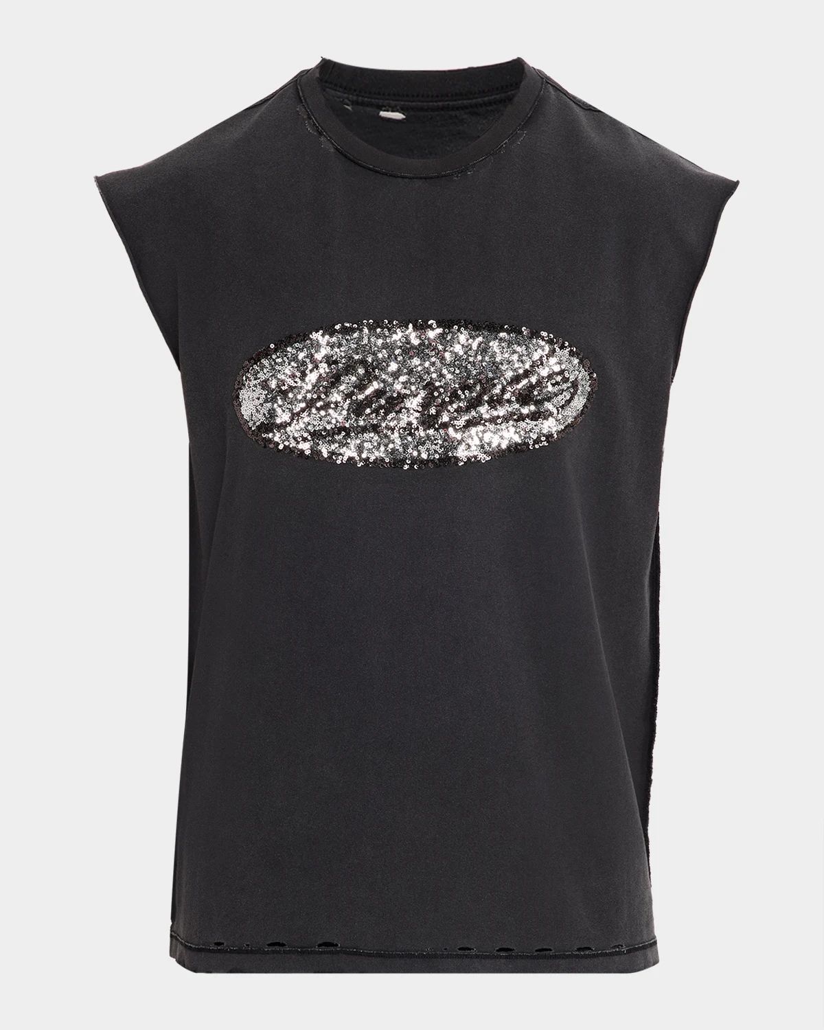 Men & apos;s Sequin-Logo Distressed Cotton Tank Top