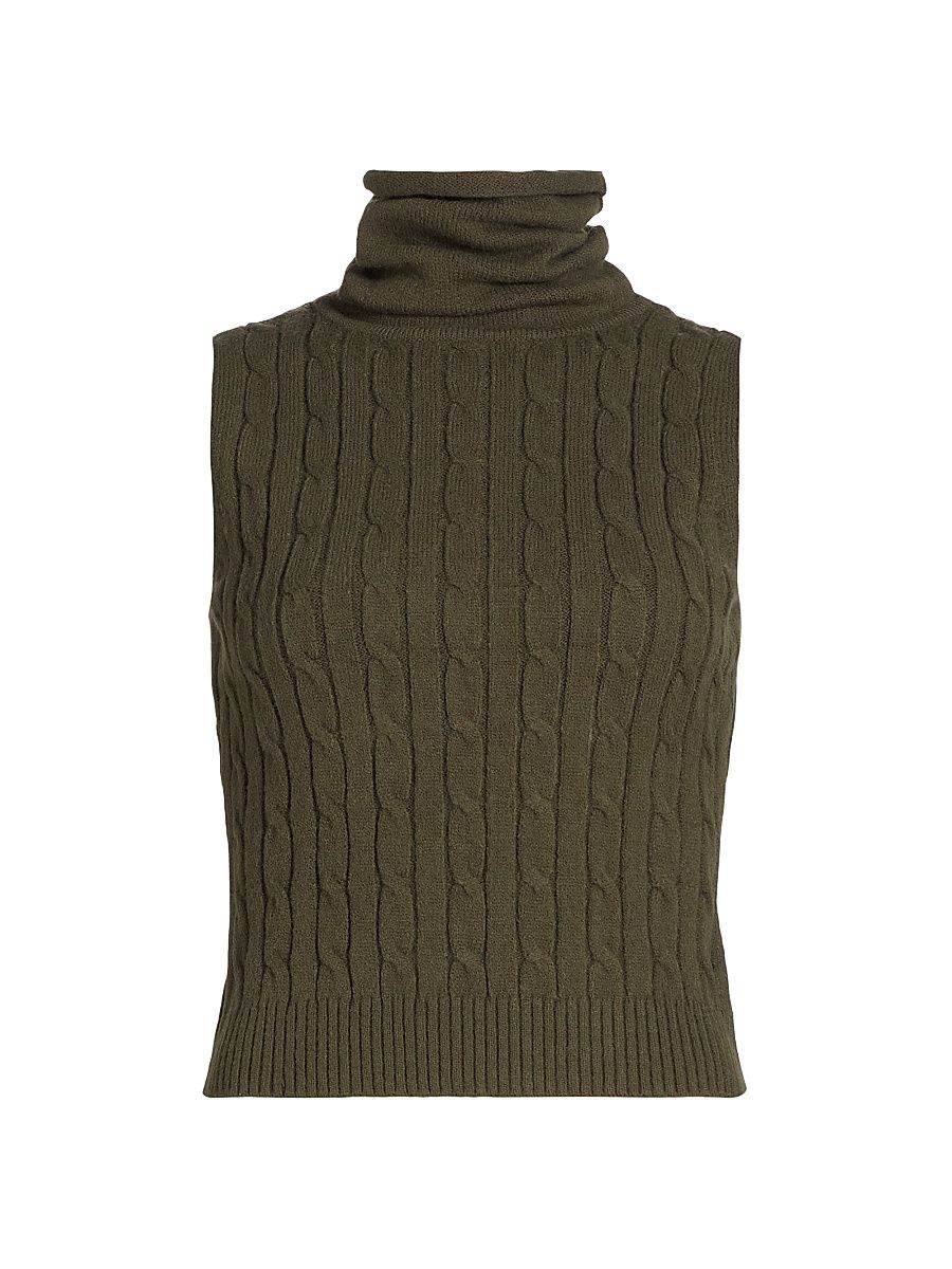 Women's Jodie Cable-Knit Wool-Blend Turtleneck Sleeveless Top - Army Green - Size Large