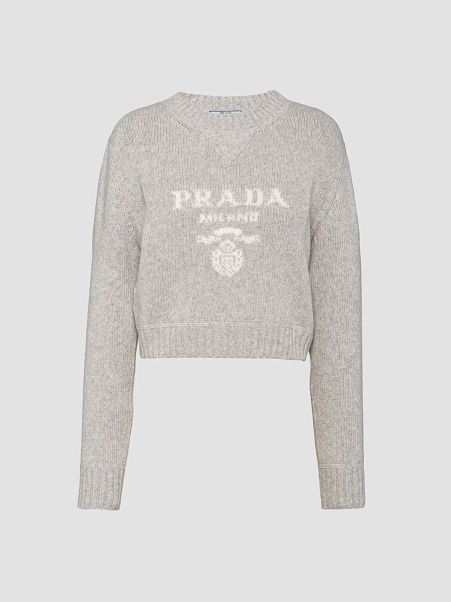 Prada Women's Wool and Cashmere Crewneck Sweater - Grey - Size 4