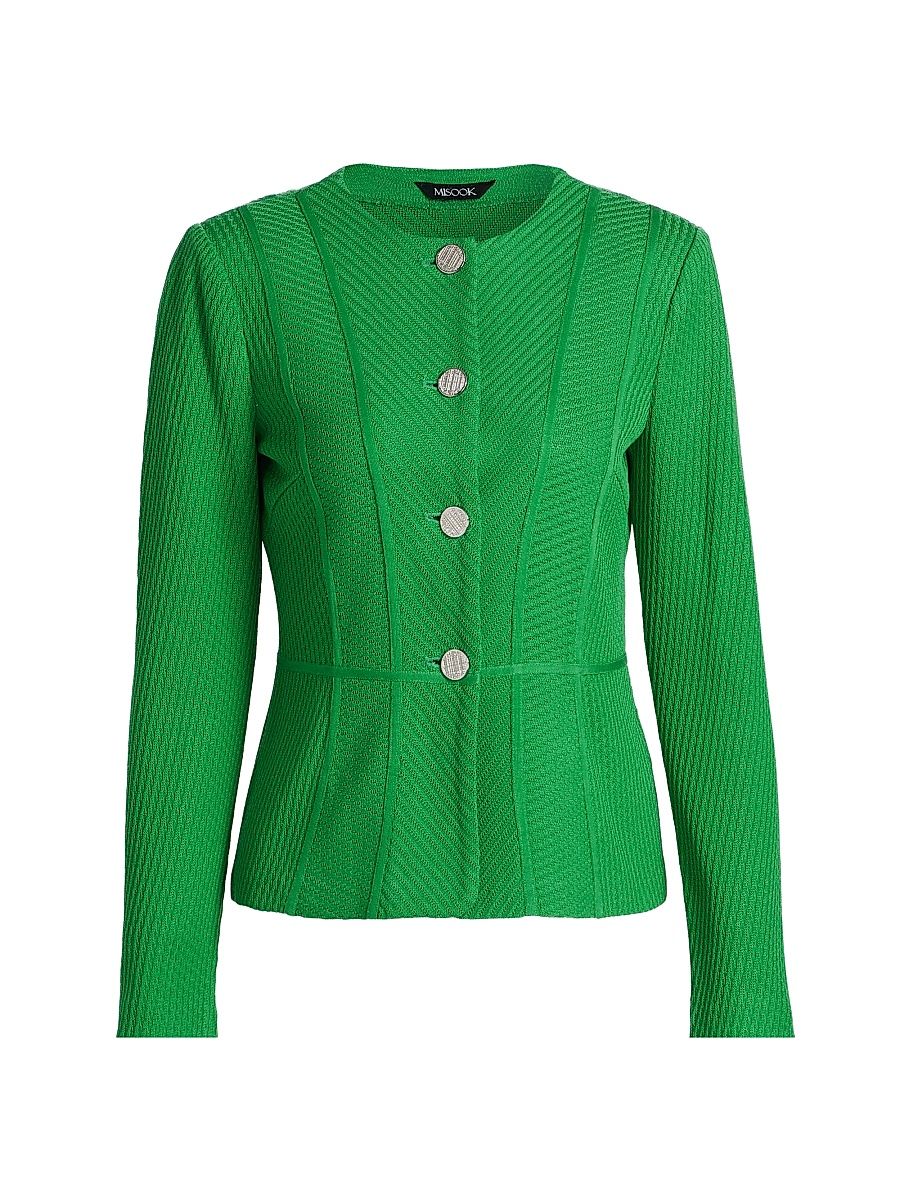 Women's Silvertone-Button Rib-Knit Jacket - Clover Field - Size XXL